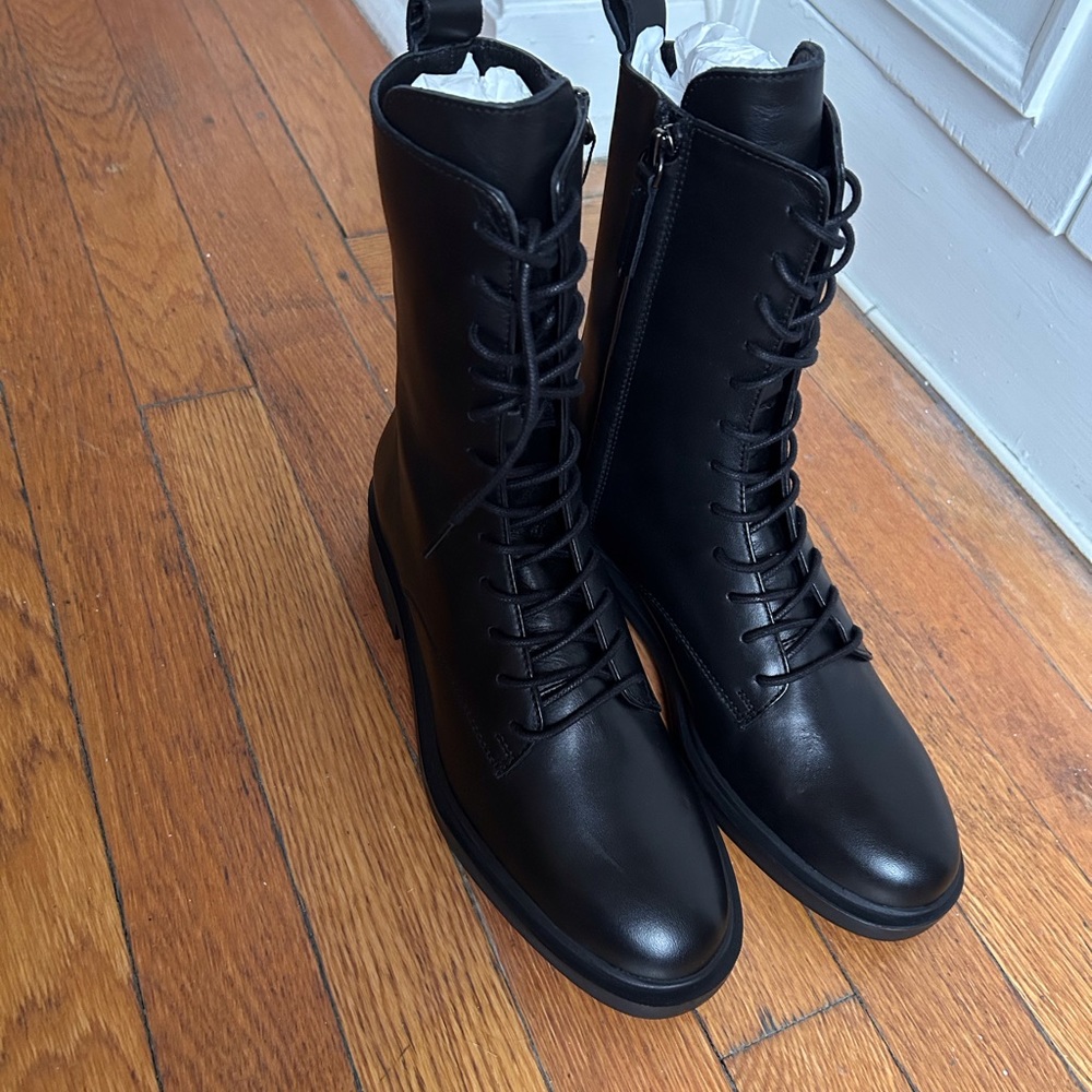 NWT Massimo Dutti  Black Leather Ankle Boots Size